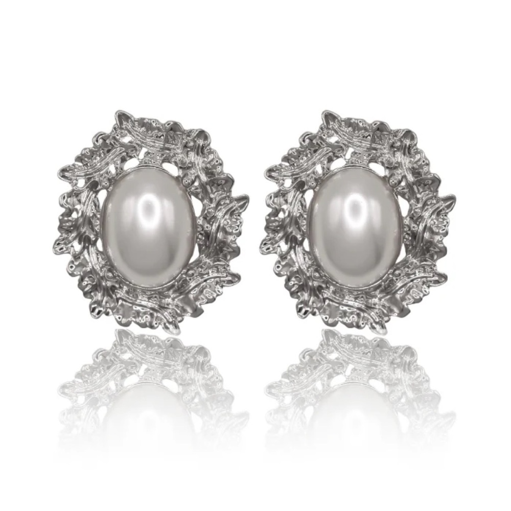 Above Average Studio Faux Pearl Silver Statement Earrings